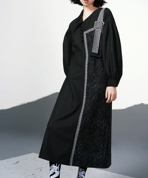 Check Ribbon Panel Dress